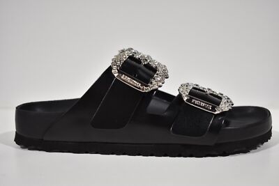 Manolo Blahnik Birkenstock Arizona Crystal Buckle Black Leather