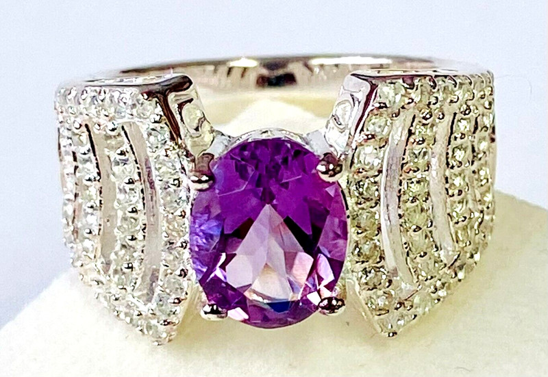 HSN Sevilla Sterling Silver 2.19cttw Oval Amethyst & White Topaz Ring Size 5