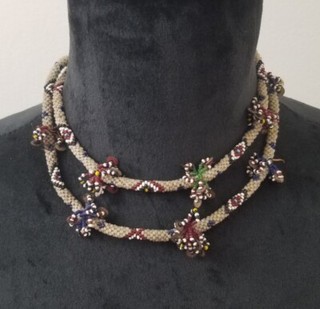 Antique Vintage Native 2 Tier Strand Glass Seed Bead Choker Necklace Multicolor