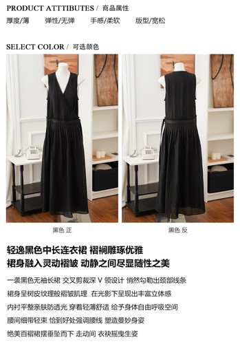 Massimo Dutti Women's Pleated V-neck Sleeveless Long Dress Little Black Dress - Bild 8 von 22