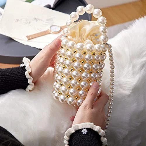 Rubans White Clutch Bags with Pearl and Stone Embellishment