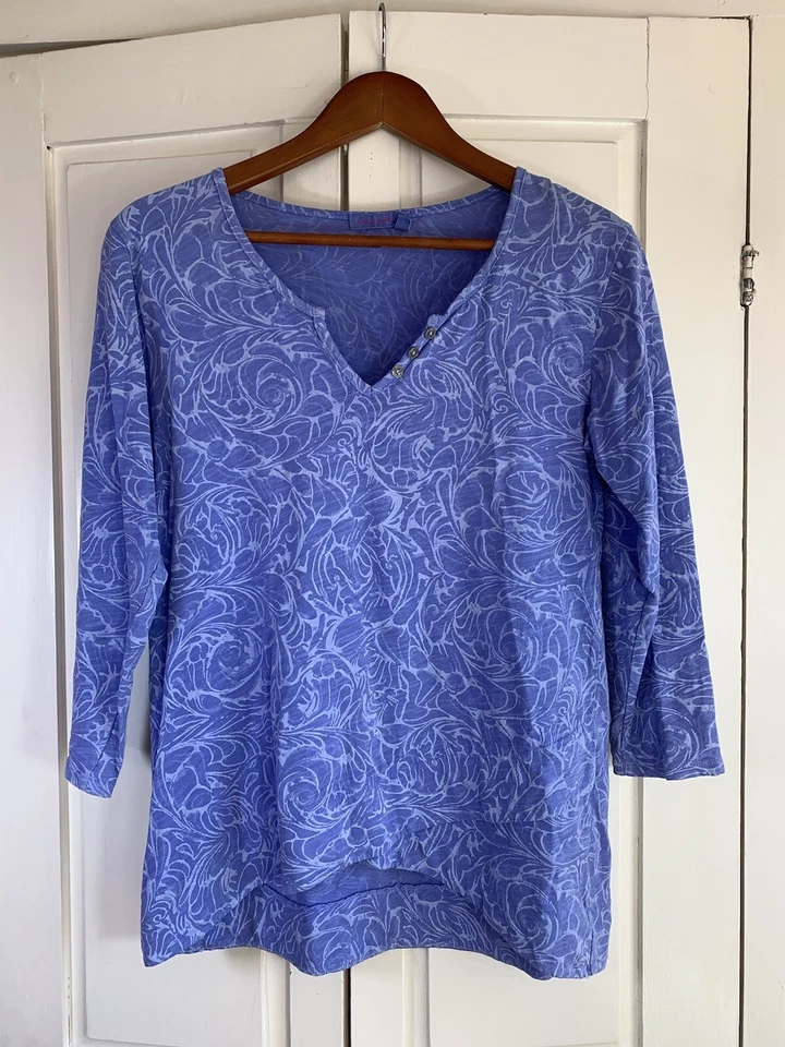 Fresh Produce Top Women’s XS Cotton 3/4 Sleeve Layered Blue Tropical Beachy Prep - Image 2 of 4
