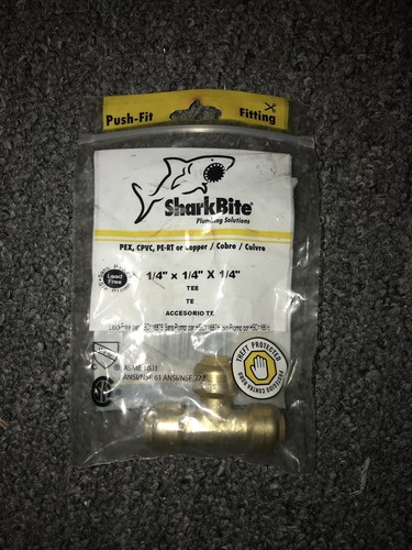 SharkBite U358LFA 1/4" X 1/4" X 1/4" TEE Push-To-Fit Brass Fitting 