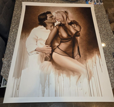 PINUP ARTIST JON HUL LARGE GICLEE TITLED NO BOUNDRIES WITH PAM ANDERSON UNSIGNED