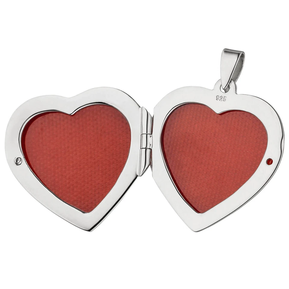 Ciondolo Medaglione Per 2 Foto A Cuore In Argento 925 Rodio, Gioielli Da Donna - Immagine 3 di 3