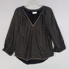 Velvet x Graham Spencer Shirt Women Small Black Mila Gold Printed Peasant Blouse
