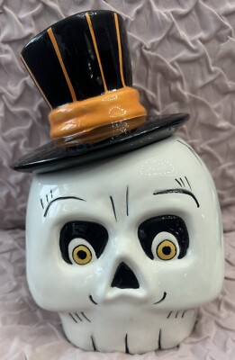 HALLOWEEN SKELETON HEAD W/TOPHAT COOKIE JAR NEW