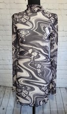 NWT Urban Outfitters Alessia Mock Neck Mini Dress Mesh Butterfly Size M