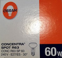 Neu Osram Concentra Reflektor 60W E27 240V Reflektorlampe R63 Strahler Spot 30°