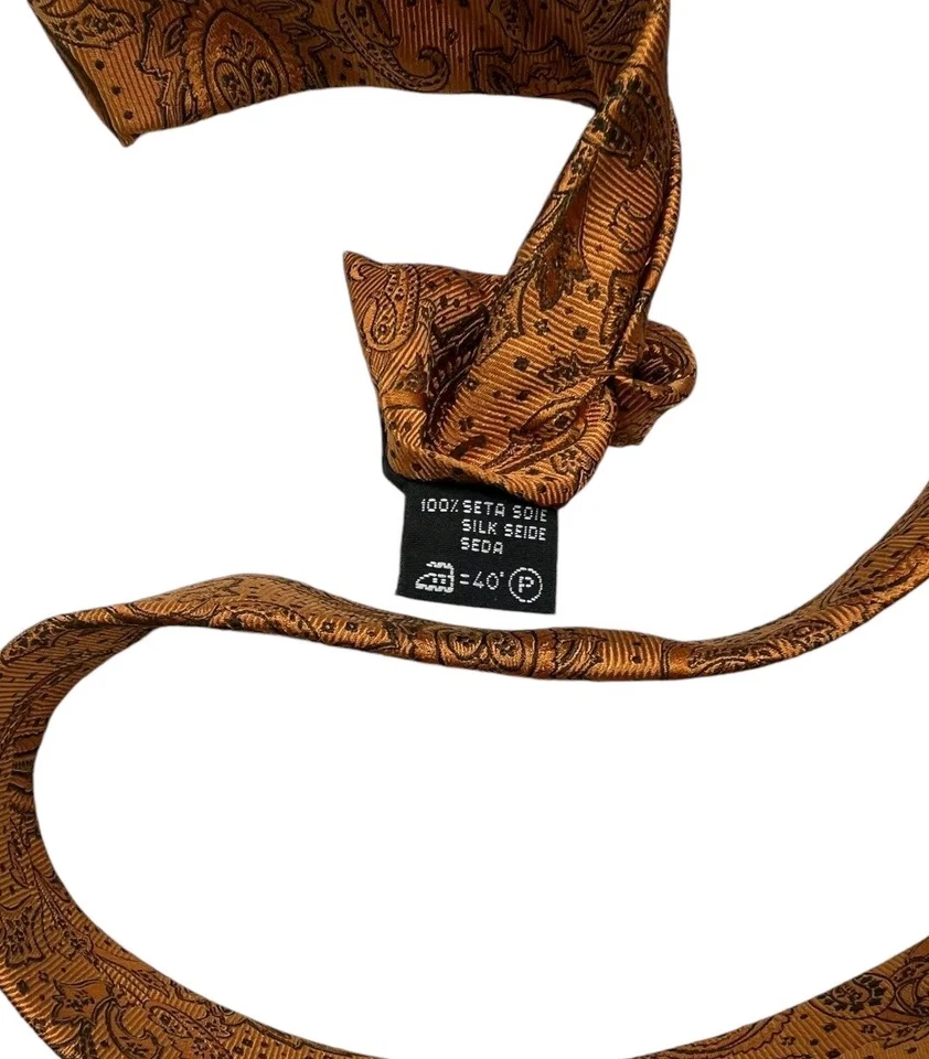 Corbata de seda LES COPAINS ITALIA naranja negro cachemir W:3,5" usada en excelente estado Foto 4 de 4