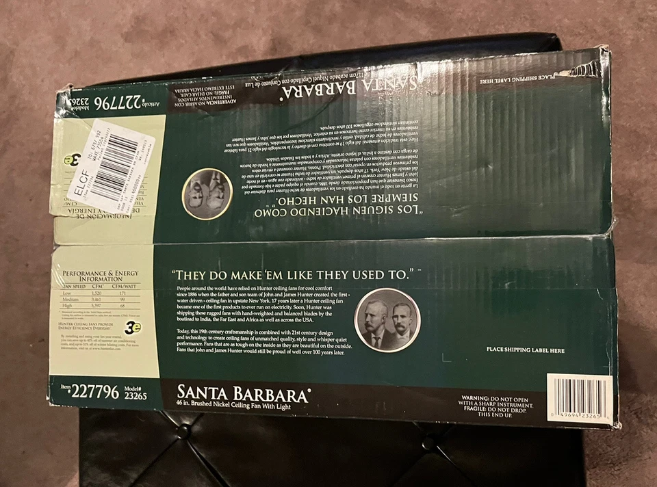 NEW ! HUNTER Santa Barbara 46” Brushed Nickel Ceiling Fan W Light MDL # 23265 - Image 3 of 4