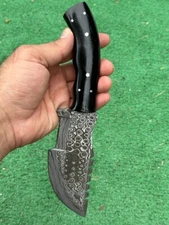10” Custom DAMASCUS STEEL TRACKER  Hunting SURVIVAL KNIFE  Bull Horn Handle -100