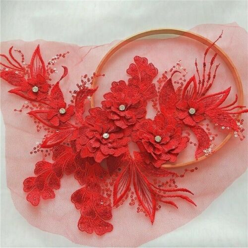 Embroidery Lace Applique 3D Sequin Patch DIY Wedding Dress Sewing Trimming Craft - Picture 13 of 22