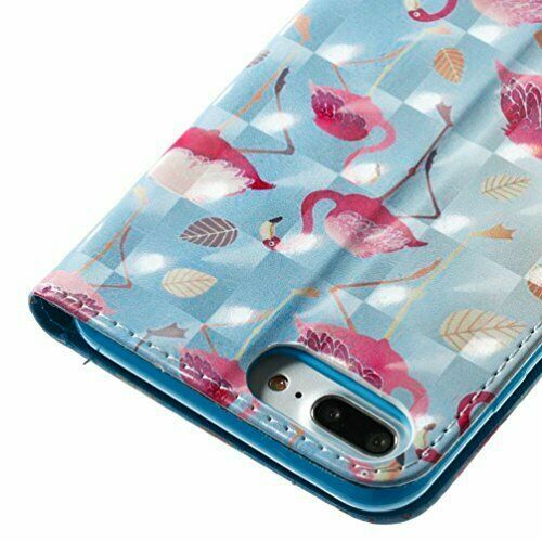 Case for iPhone 7 Plus/iPhone 8 Plus, Premium PU Leather Wallet Flamingo Blue - Picture 3 of 6