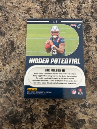 2024 Panini Optic Donruss Hidden Potential Joe Milton III #1 (RC) - Picture 2 of 2