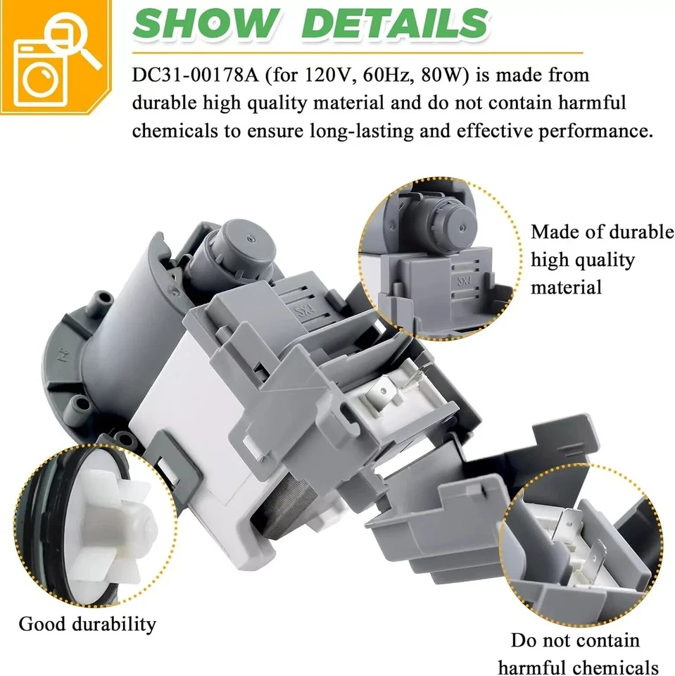 DC31-00178A Washer Drain Pump Motor Samsung DC31-00187A DC31-00178D - Image 4 of 4