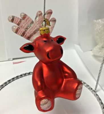 Cherry Designs glass ornament  red Christmas moose 4 