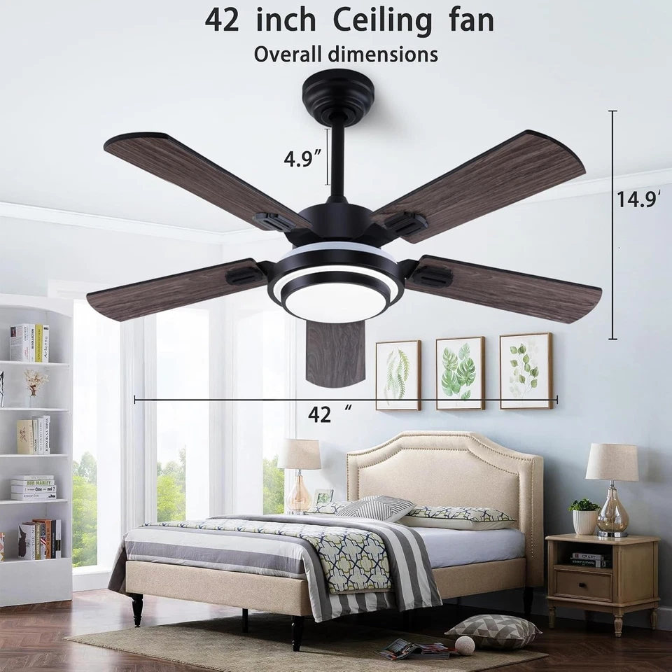 42 Inch Ceiling Fan Brushed Nickel Indoor Outdoor Remote Light 5 Blades - Image 4 of 4