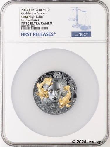 2024 Palau 2oz Silver $10 Goddess of Water Black Proof NGC PF70 First Release