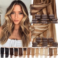 20inch Clip in Hair Extensions 100 Real Hair Blonde Highlight Remi Human Hair G