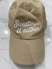 Sweater Weather Tan Cotton Canvas Baseball Cap Hat EUC
