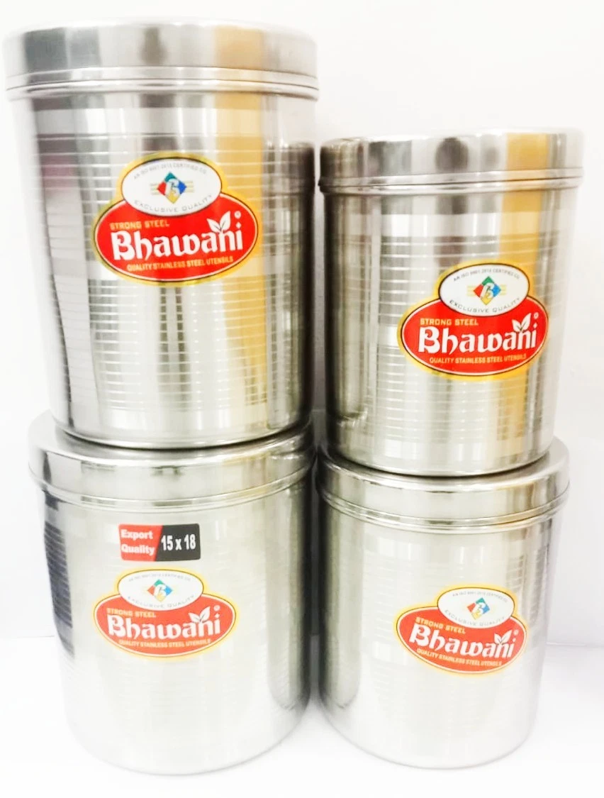 Stainless Steel Food Canister 4 Pcs Set 2 Kg To 5 Kg Size Steel Container Set
