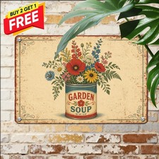 Red Soup Can Floral Still Life Metal Sign Vintage Kitchen Wall Decor Plaque 8x12
