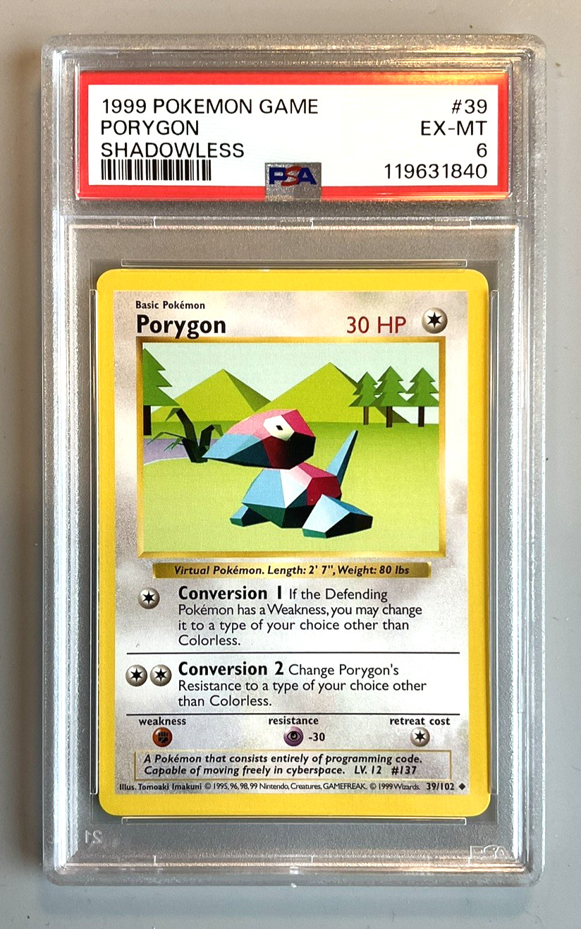 Pokémon Card 1999 Base Set  Shadowless  PORYGON  39/102  PSA 6