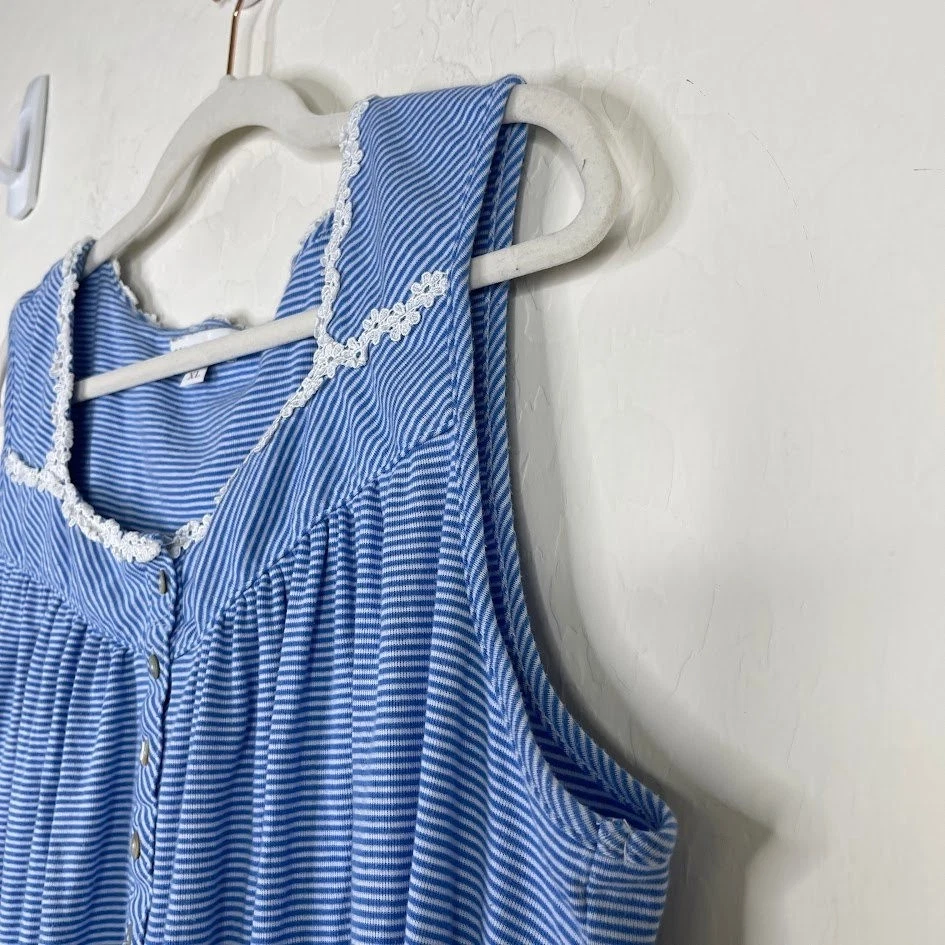 Vestido para dormir a rayas de algodón Eileen West XL pijama camisón con volantes dobladillo ropa de salón Foto 4 de 4