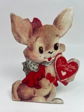 Vintage Style Valentine Dummy Board Glitter Bunny Sweet Little Miss Die Cut Sign