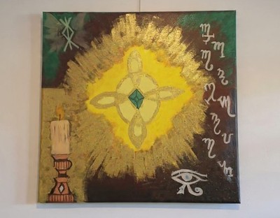 Abstract Candle Eye of Horus Acrylic Painting Medium Canvas Unframed Original