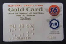 1968 National Credit Card Union Oil Co Of California PURE Oil Gold Card 76 Union