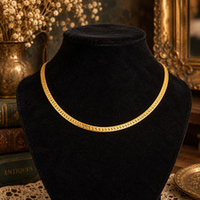 Vintage 80s 90s Gold Tone Herringbone Flat Chain Necklace 18” 4.8mm