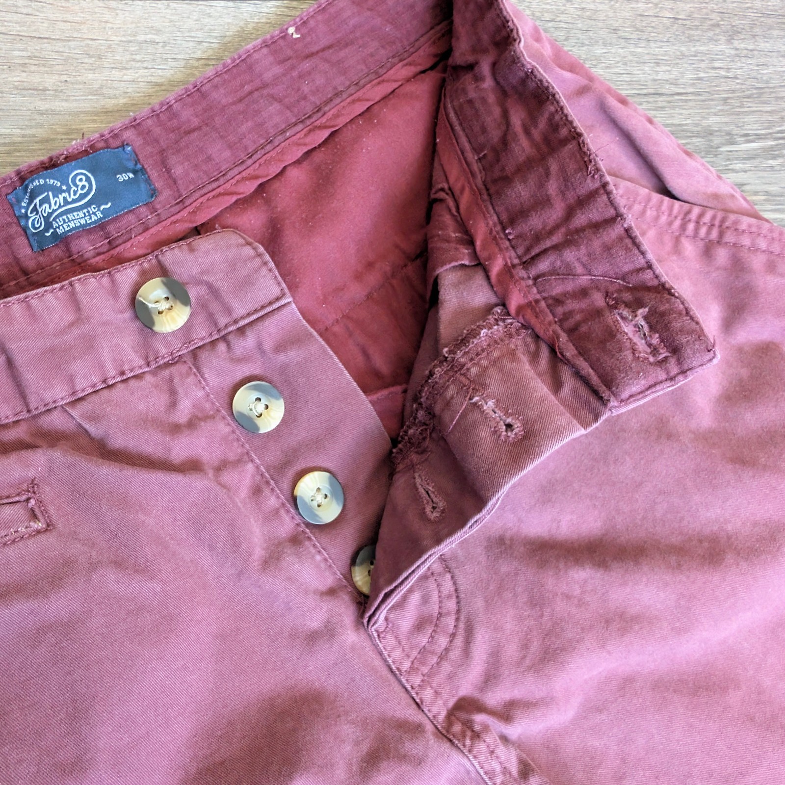 Fabric 8 Authentic Menswear Chino Shorts Pink Red Raspberry Size 30W Cotton image 10
