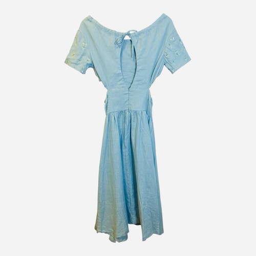 Fanm Mon Tucce Linen Midi Dress Small Baltic Sea Blue Open Sides Keyhole Back - Picture 6 of 13