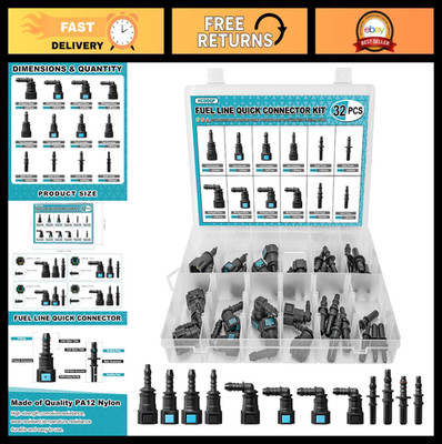 32PCS Fuel Line Quick Connect Kit - 12 Sizes, Elbow Pipe Connectors, SAE Fitting