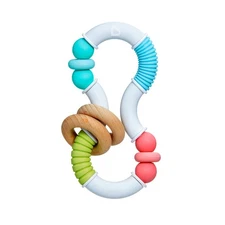 Bendable Multi Texture Baby Teether Rattle Natural Beechwood Silicone Toy 80 ...