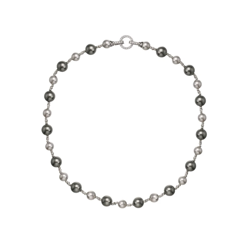 AAA 8-12mm Redondo Negro Gris Concha Perla Collar Pendientes Bracele 14k Relleno Oro Foto 4 de 4