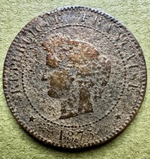 1875 Francia 5 Centesimi Ritratto di Signora Francese Bronzo Moneta da Collezione 25mm