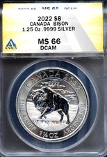 2022 $8 Silver Canadian Bison 1.25 oz MS 66DCAM ANACS # 7967961 + Bonus 87.88 per troy oz