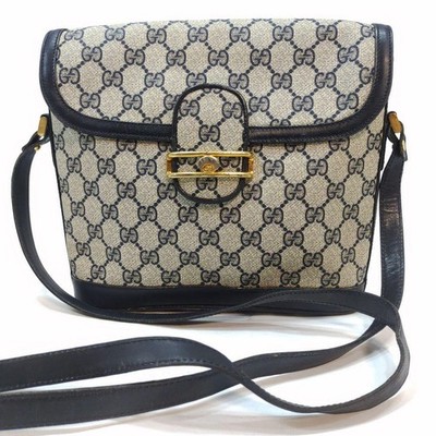 Gucci GG Supreme Leder PVC Schultertasche Navy Interlocking G Vintage Authentic