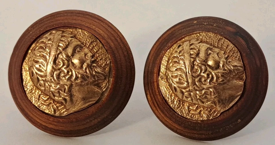 Gemelos CABEZA Figura Griego Romano Neoclásico Vintage Tono Cobre Madera RETRO Foto 3 de 4