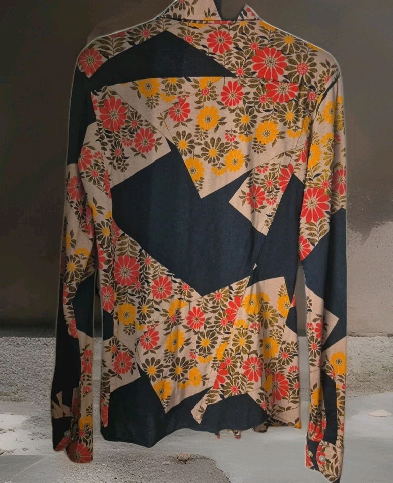 Camisa De Colección Retro Mod Años 70 Custo Barcelona Metálica Bronce Floral Mezcla Seda S Foto 2 de 4