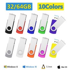 Kootion 10 Pack USB2.0 Metal Swivel Flash Drives 1-64G Multi Memory Thumb Sticks