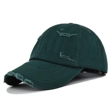 Dark Forrest Green Distressed Baseball Ball Cap Hat Dad Blank, Plain Men Women