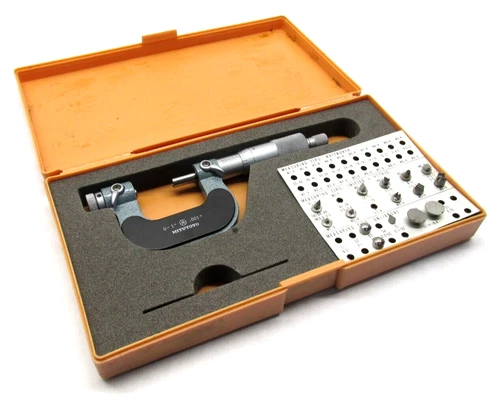 MITUTOYO 0-1" INTERCHANGEABLE ANVIL THREAD MICROMETER + 6 ANVIL PAIRS - #126-137