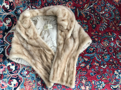 Vintage tan  Mink Fur stole shawl w pockets monogram ABRAM FURS PATTERSON CLEAN