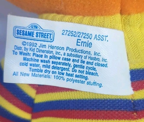 Vintage Sesame Street Ernie 1992 Child Dimension Hasbro Jim Henson 10" Plush - Picture 3 of 5