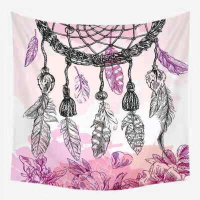 Feathers And Pink Grass 3D Wall Hang Cloth Tapestry Fabric Decorations Decor