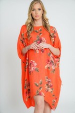 New Ladies Italian Large Floral Lagenlook Scoop Neck Oversized Linen Tunic Dress